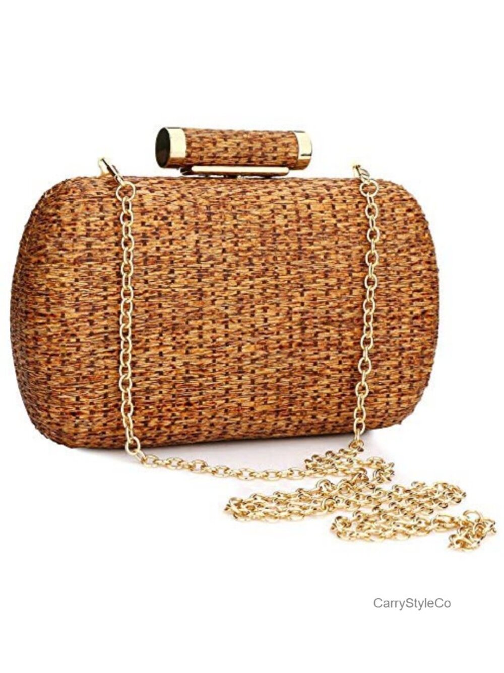 Natural Straw Woven Clutch Evening Bag Detachable Strap